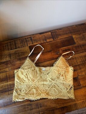 Listicle Mustard Crochet Lace Bralette Tank Top